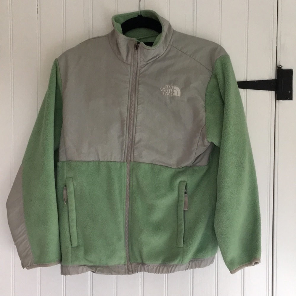mint green north face jacket, lightly worn
